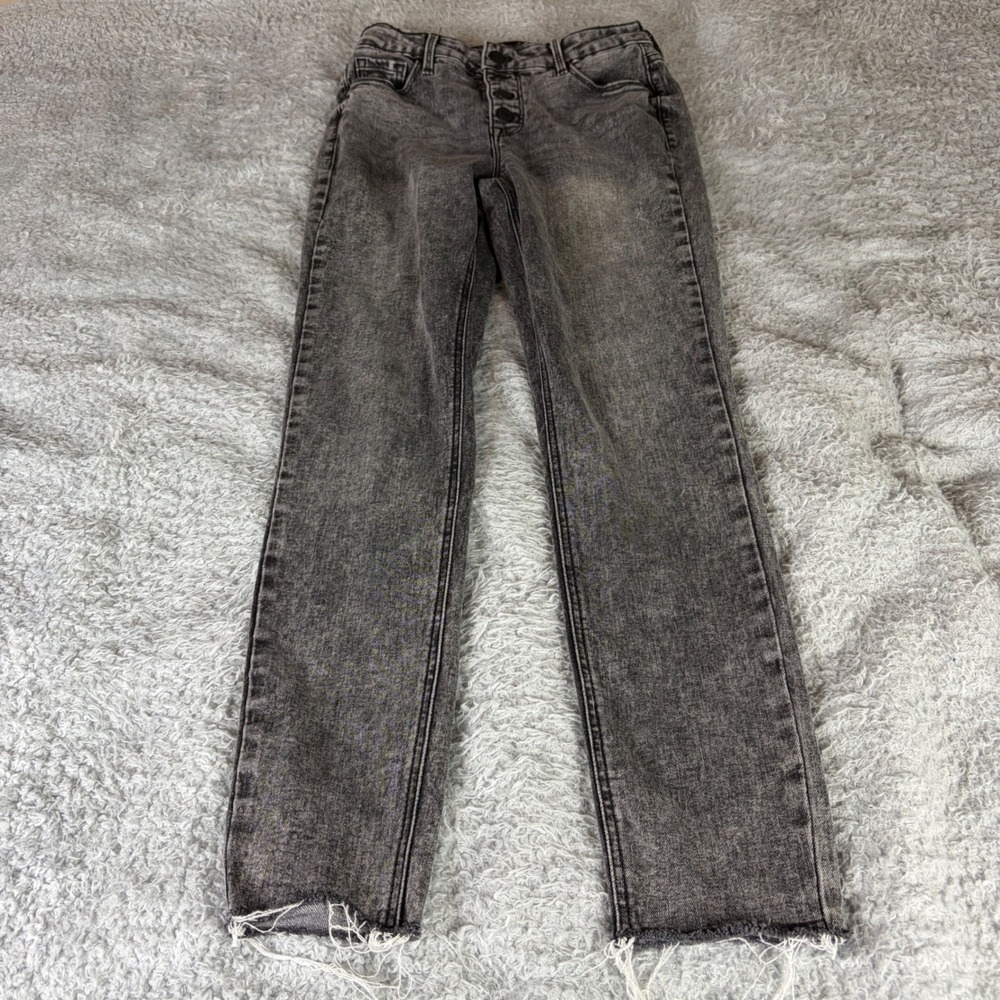 Old Navy Rockstar Super Skinny High Rise Gray Acid Wash Raw Hem Button Fly Jeans